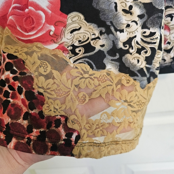 Y2K Vintage Silk Blend See-Through Lace Rose Floral Animal Print Vneck Top - Picture 5 of 5